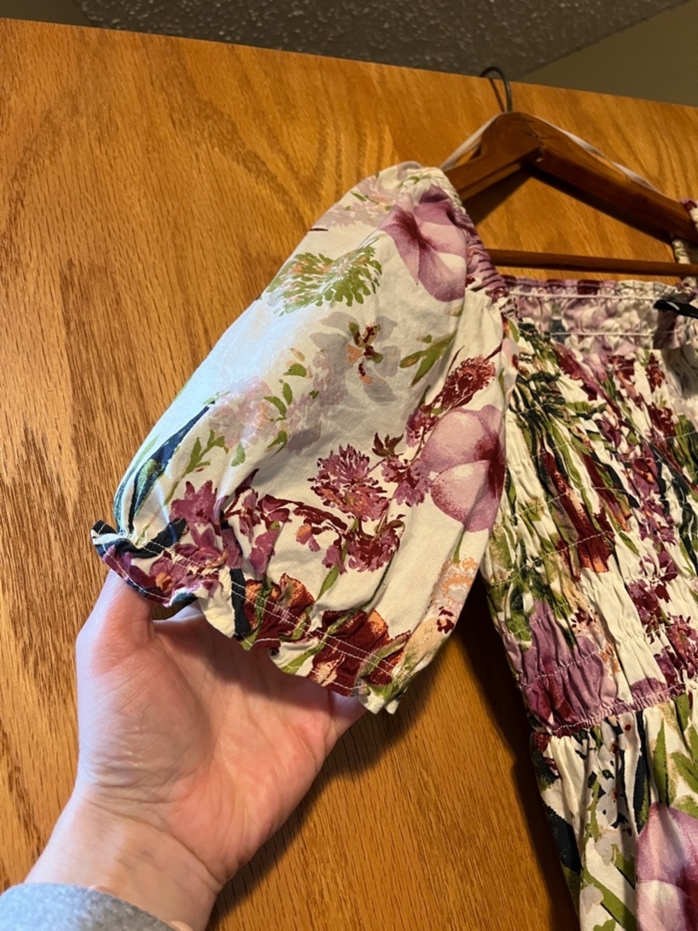 Maison Tara Purple & Green Floral Smocked Puff-Sleeve Dress - Picture 4 of 8